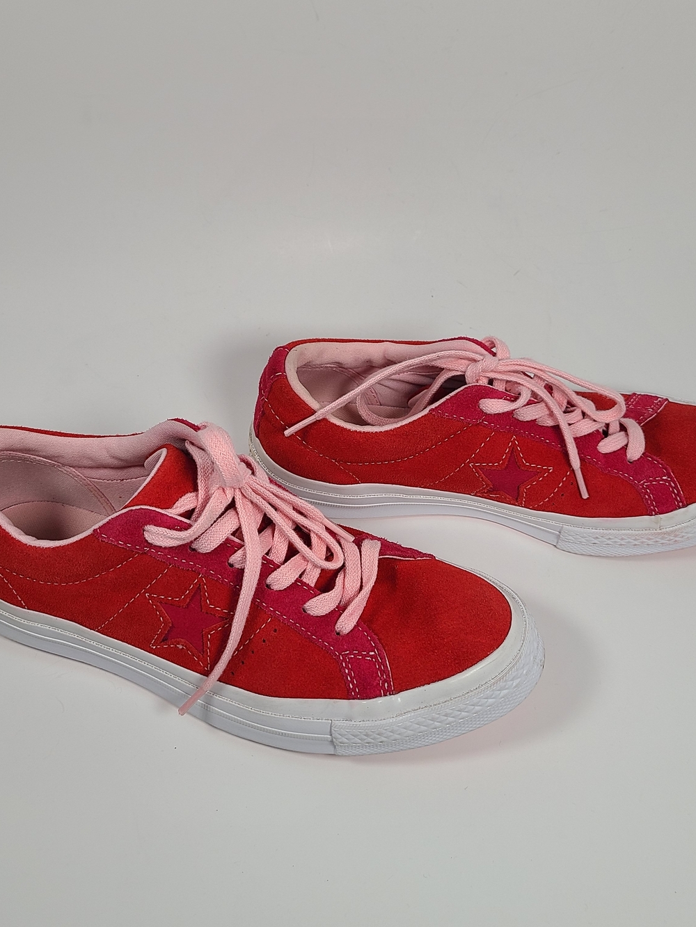 Converse Pink & Red Low-Top Suede Leather Sneakers Size 38.5 EU